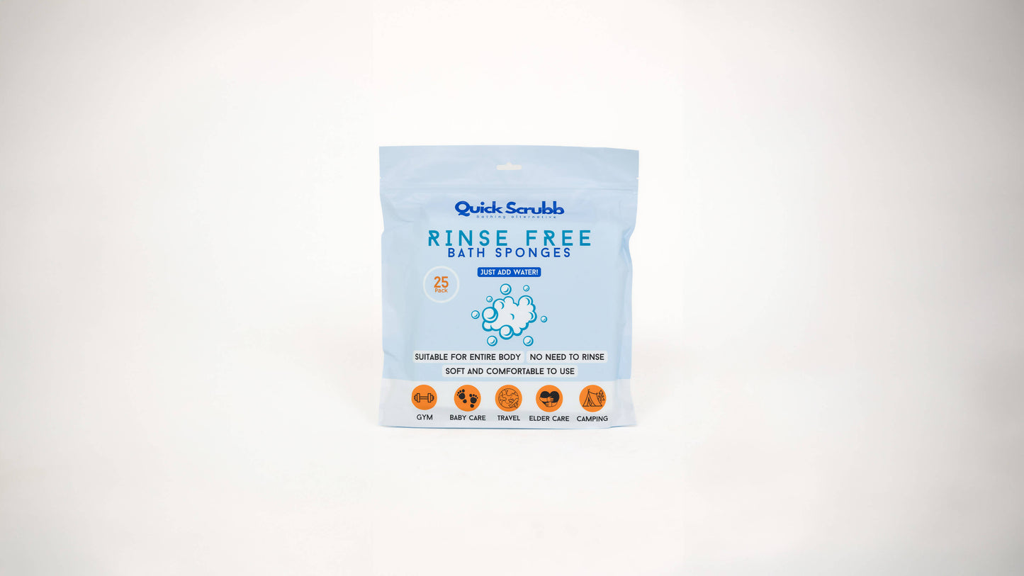 Pack of 25 Quick Scrubb disposable body sponges for easy waterless cleaning
