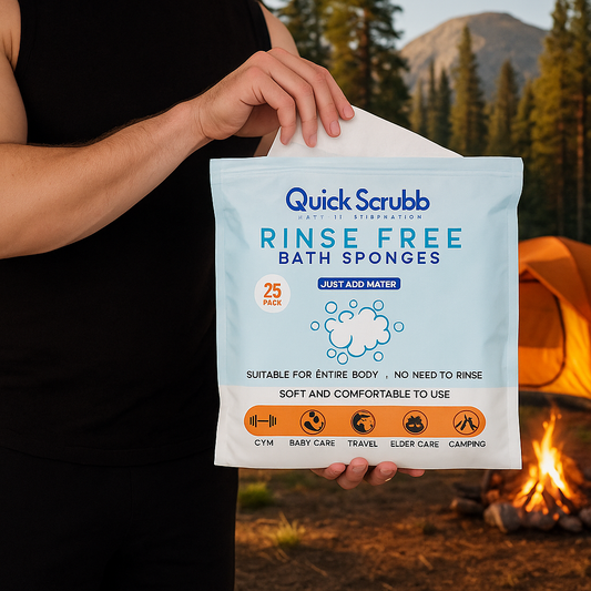 Quick Scrubb – Rinse-Free Camping Bath Sponges (25 Pack)