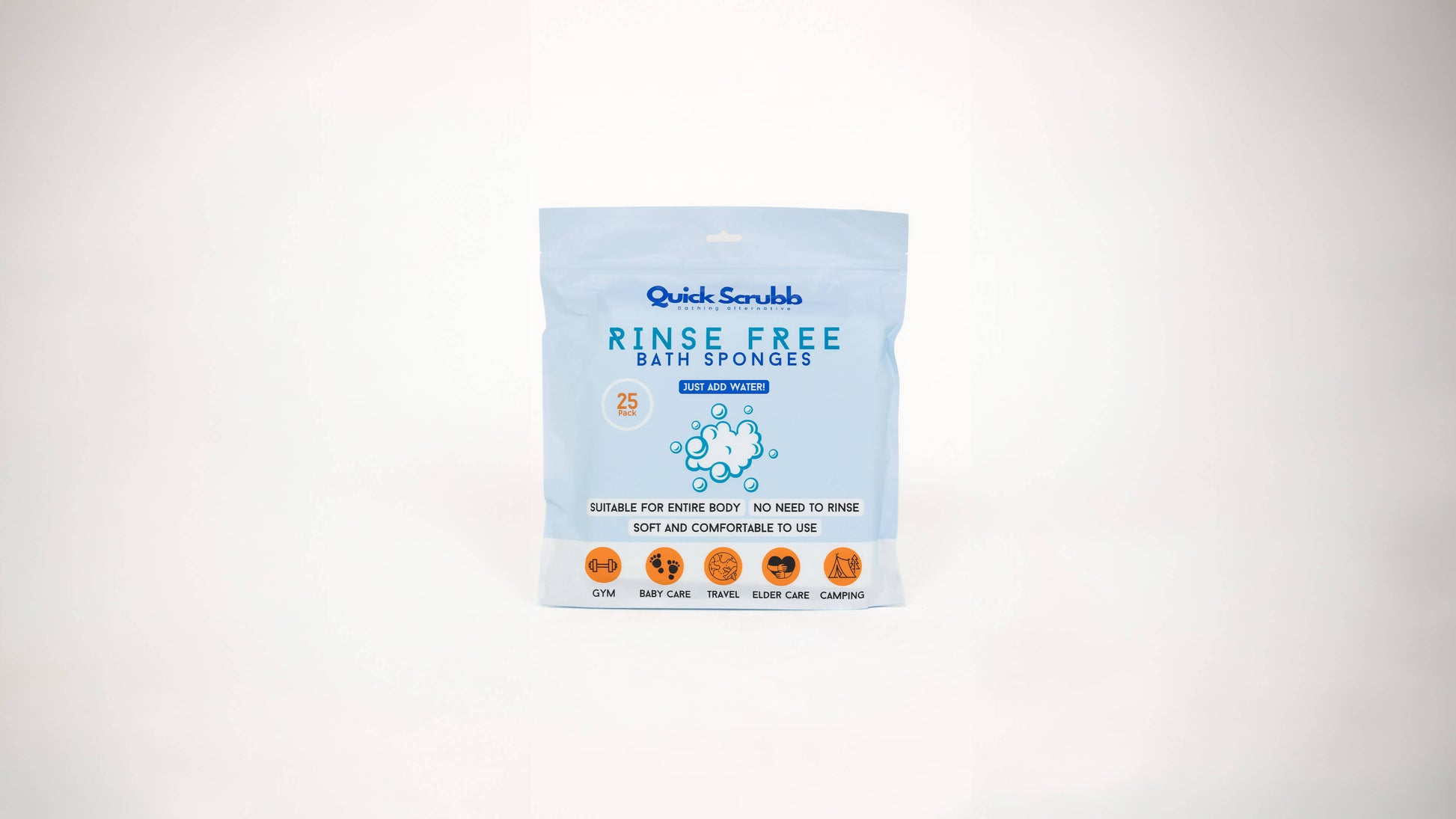 Pack of 25 Quick Scrubb disposable body sponges for easy waterless cleaning