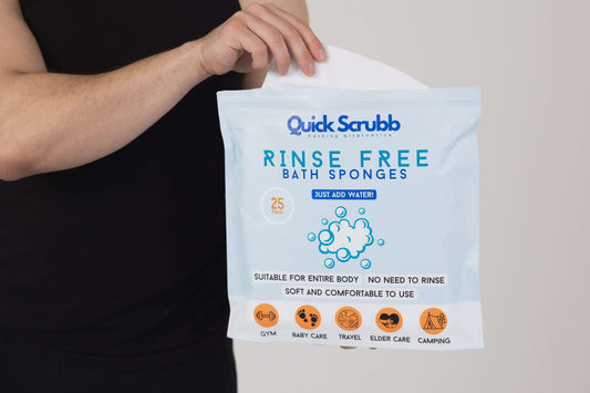 Quick Scrubb disposable rinse-free bath sponge for easy body cleaning